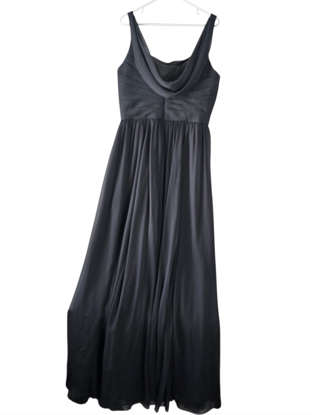 Mori Lee Angelina Faccenda Charcoal Chiffon Squareneck Pleated Draped Dress 16 - Picture 2 of 13